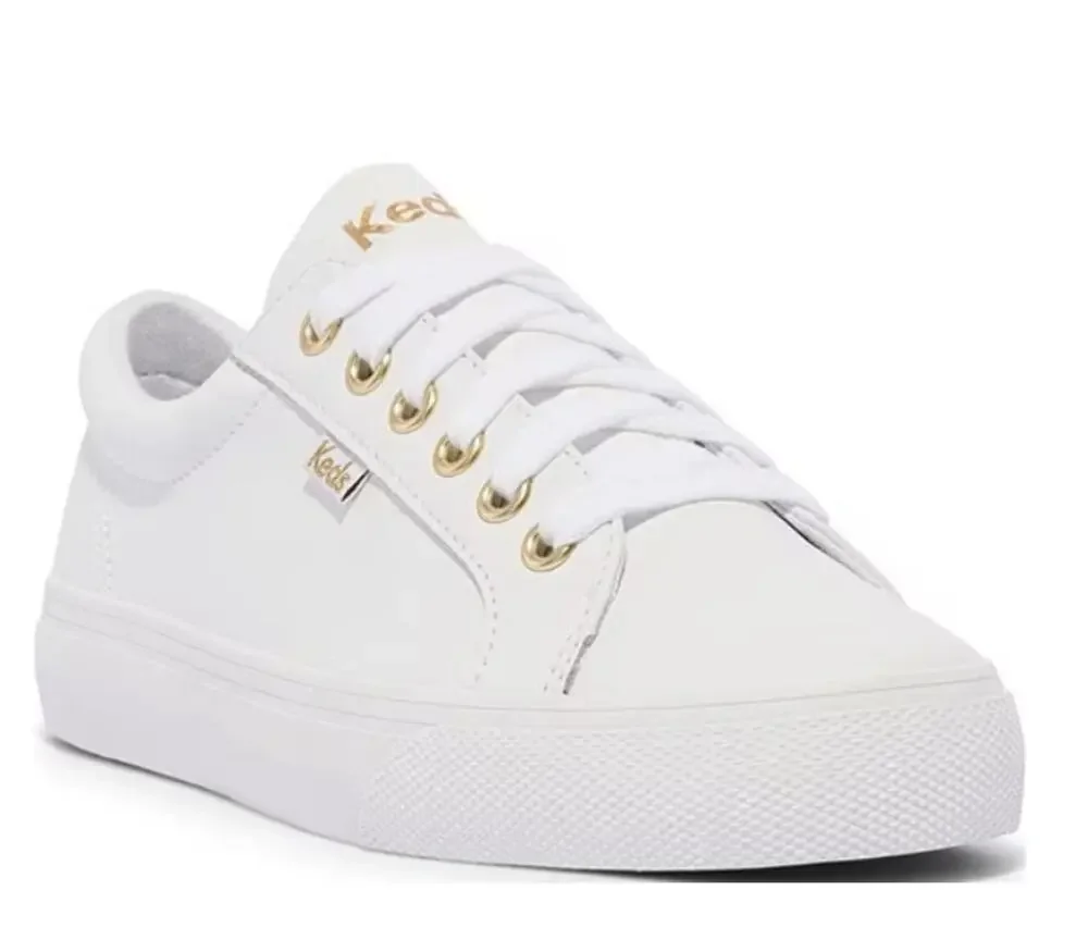 Keds Jump Kick Lace Up Leather White/Gold Sneakers Women's- Size 8.5- New